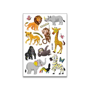 set di 10 adesivi per tatuaggi di animali animati per bambini